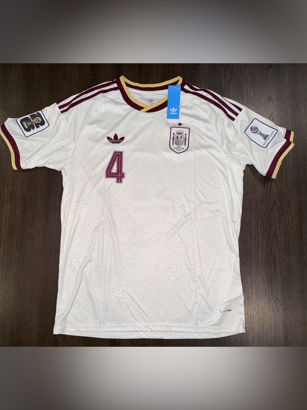 NWT 2XL Camacho adidas White Jersey with Maroon and Gold Trim - Number 4
